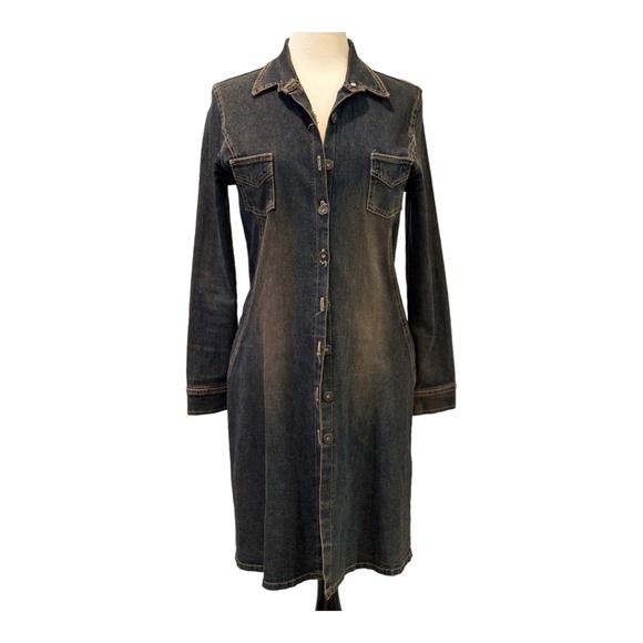 Vintage 90s DMBM Denim Tapered Button Down Shirt Dress Size Large - Picture 9 of 9